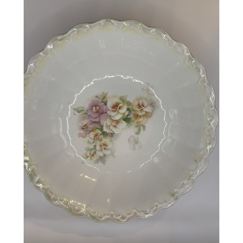 Set of 2 Vintage Porcelain Floral Serving Bowls Red Roses Pansies Gold Rim Vntg - Picture 2 of 15